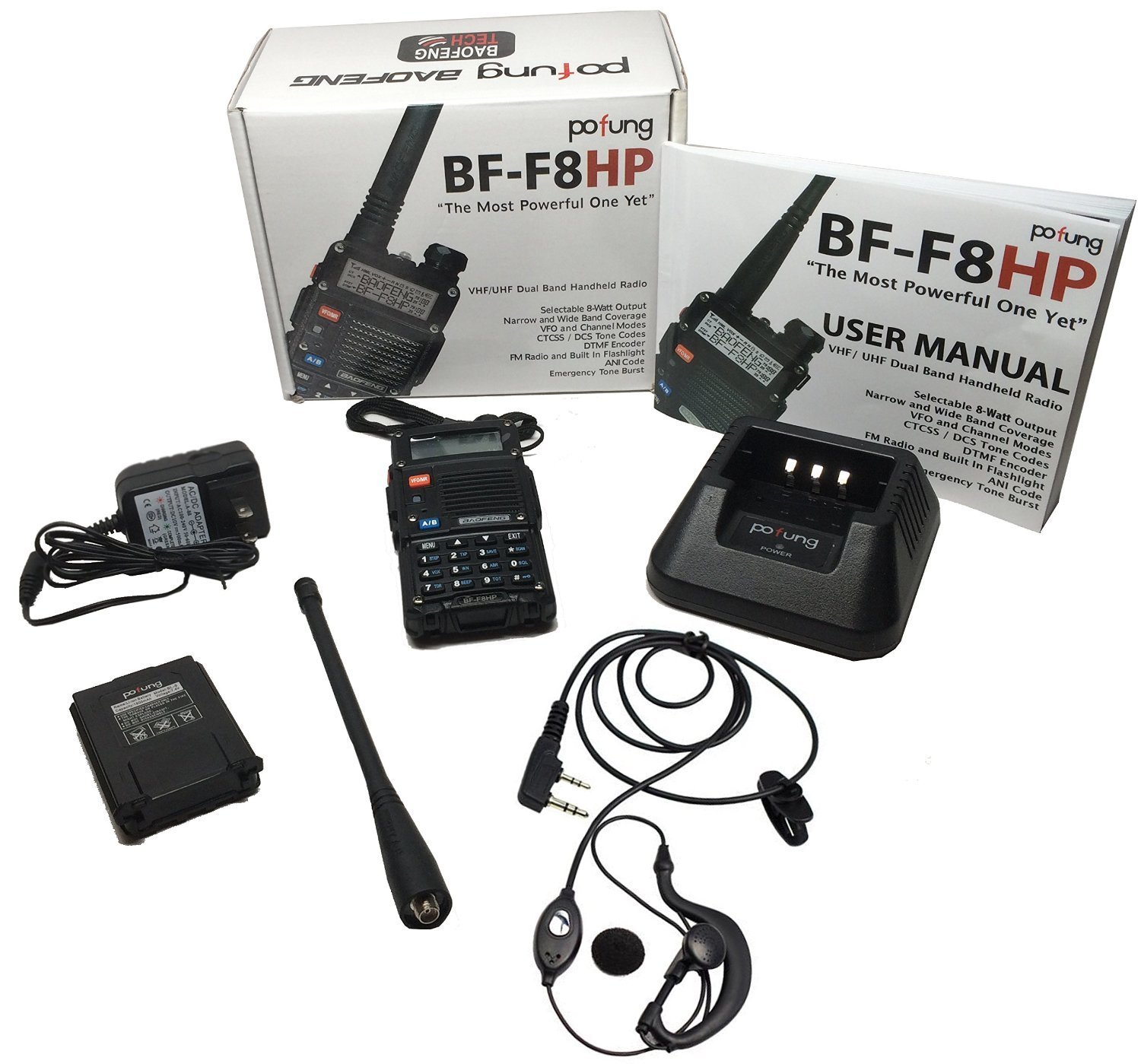 BaoFeng BF-F8HP (UV-5R 3rd Gen) 8-Watt Dual Band Two-Way Radio (136-174Mhz  VHF /400-520Mhz UHF) Includes Full Kit