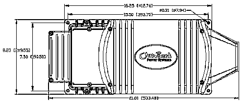 Diagram of FX Inverters showing dimensions of base inverter and attached covers, adapters, & extensions